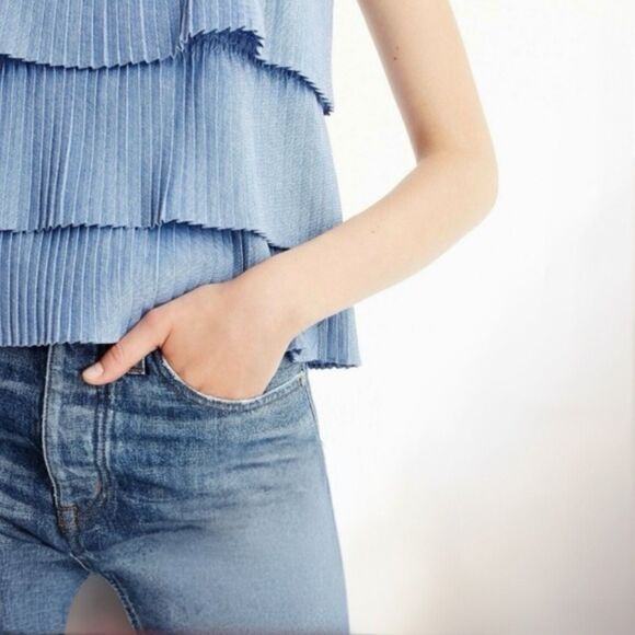 J. Crew Pleated Tiered Ruffle Tank Top/Cami in Chambray Blue - Picture 2 of 10